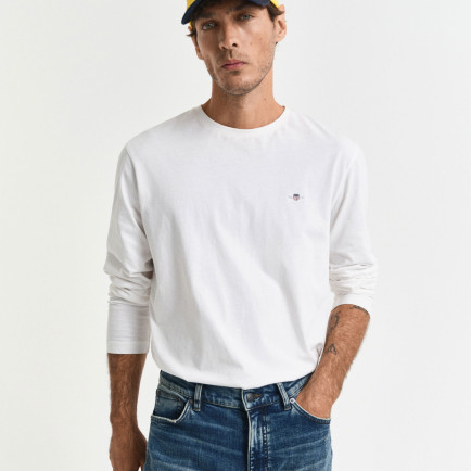 GANT Erkek Beyaz Regular Fit Bisiklet Yaka Uzun Kollu T-Shirt GANT Erkek Beyaz Regular Fit Bisiklet Yaka Uzun Kollu T-Shirt