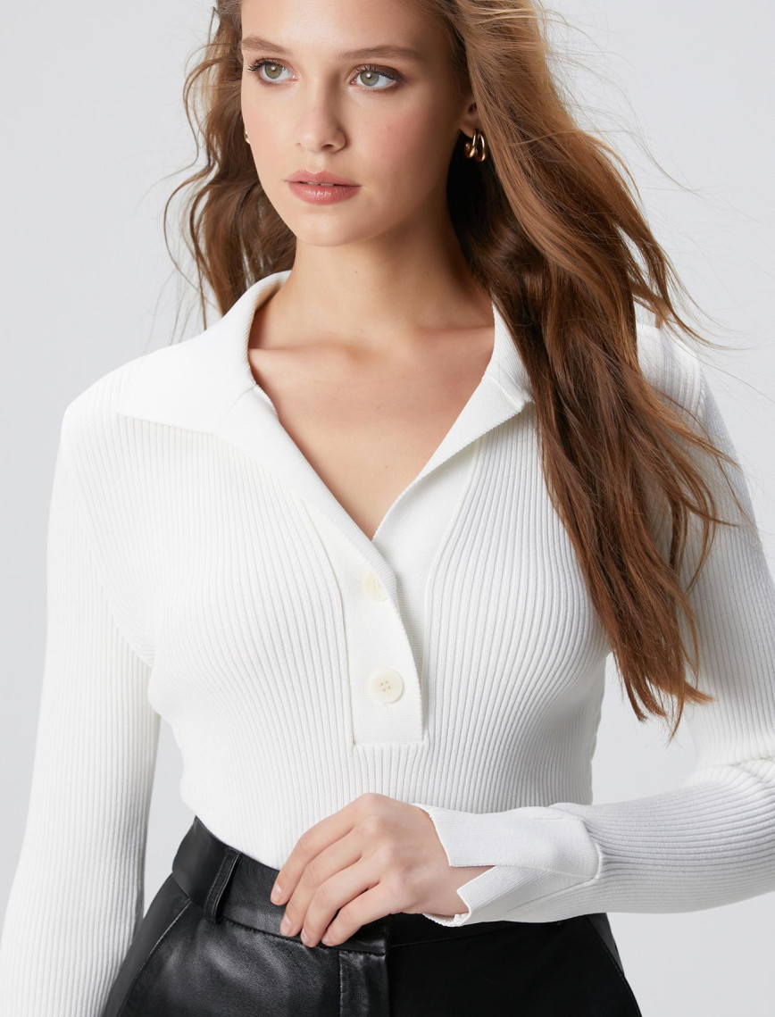 Network Kadın Kırık Beyaz Düğme Detaylı Triko Kazak