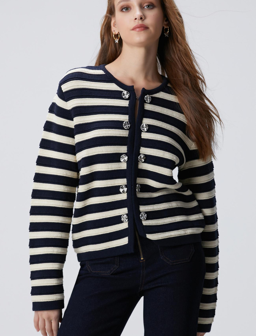 Network Kadın Lacivert Kırık Beyaz Triko Ceket Network Kadın Lacivert Kırık Beyaz Triko Ceket