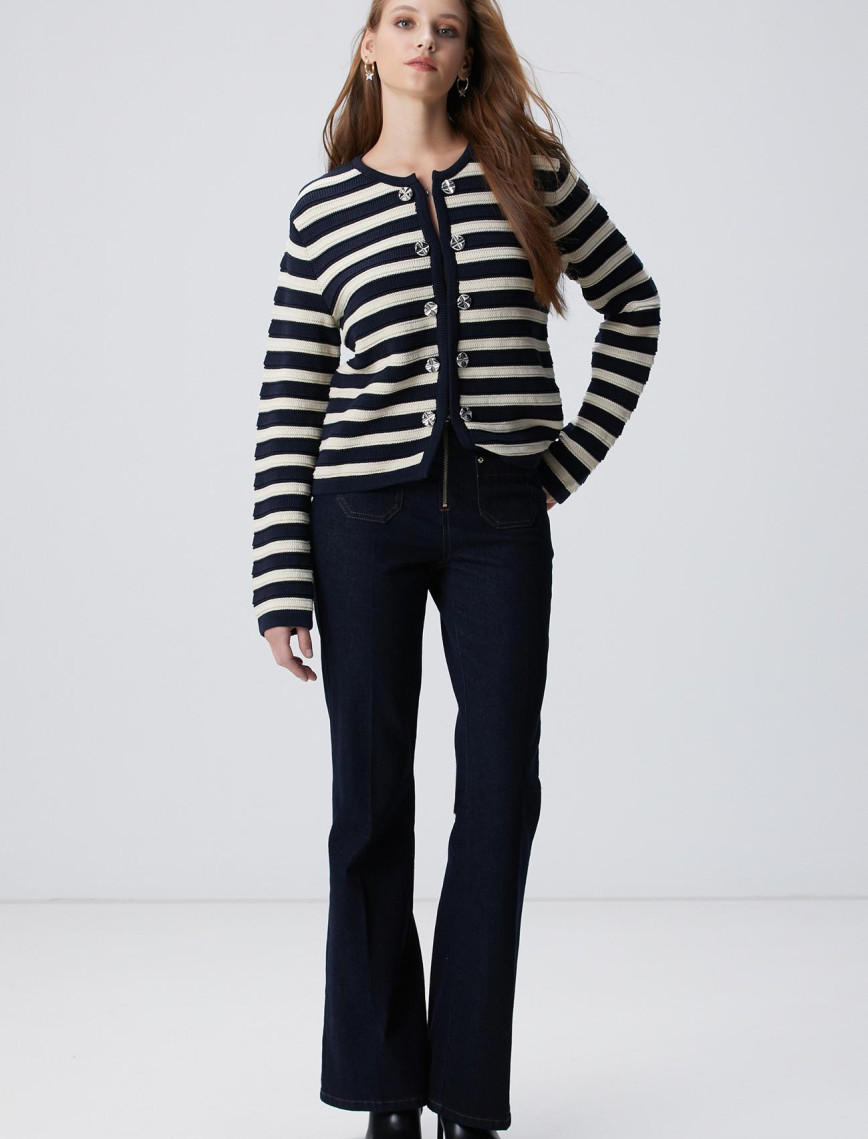 Network Kadın Lacivert Kırık Beyaz Triko Ceket Network Kadın Lacivert Kırık Beyaz Triko Ceket