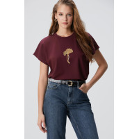 Network Kadın Bordo Çiçek Taş İşlemeli T-shirt Network Kadın Bordo Çiçek Taş İşlemeli T-shirt
