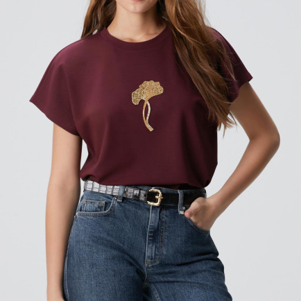Network Kadın Bordo Çiçek Taş İşlemeli T-shirt Network Kadın Bordo Çiçek Taş İşlemeli T-shirt