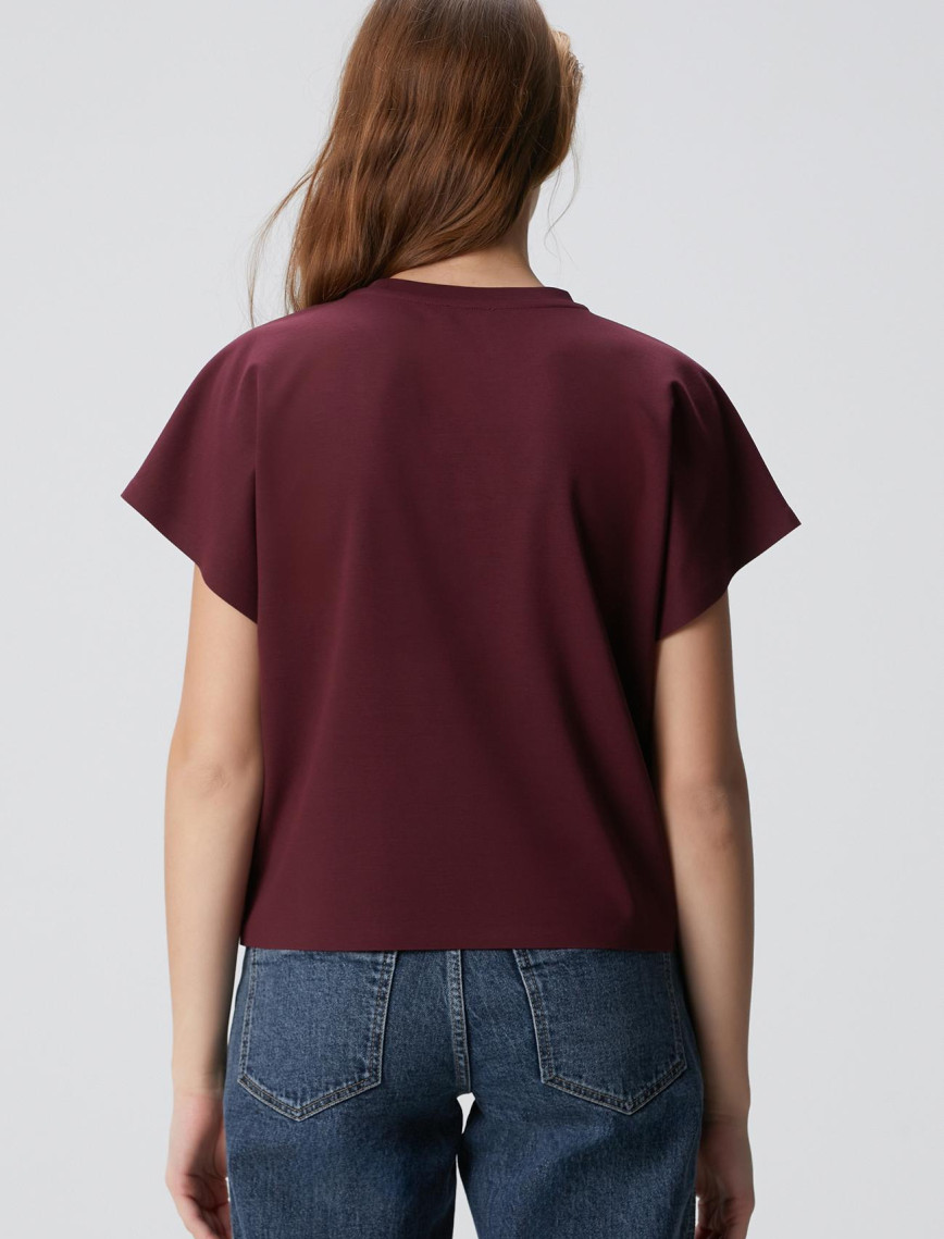 Network Kadın Bordo Çiçek Taş İşlemeli T-shirt Network Kadın Bordo Çiçek Taş İşlemeli T-shirt