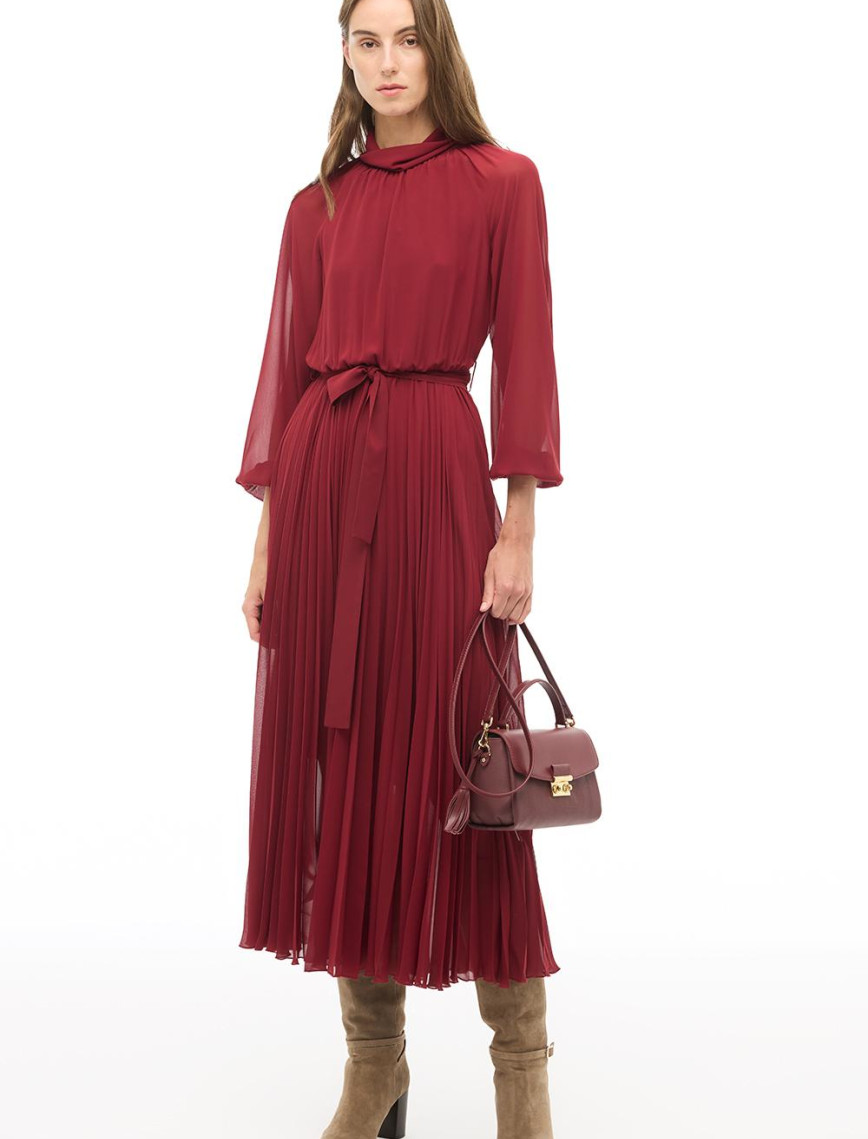 Bordo Balıkçı Yaka Bilek Boy Elbise Bordo Balıkçı Yaka Bilek Boy Elbise