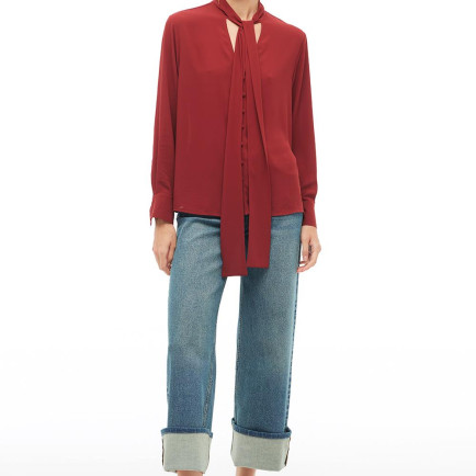 Bordo Bağlama Yaka Bluz Bordo Bağlama Yaka Bluz