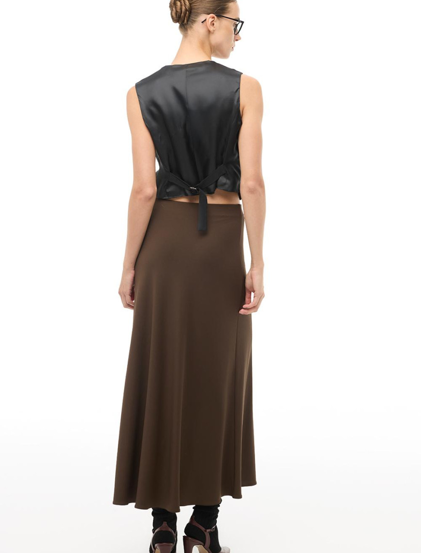 Kahverengi Yüksek Bel Midi Etek Kahverengi Yüksek Bel Midi Etek