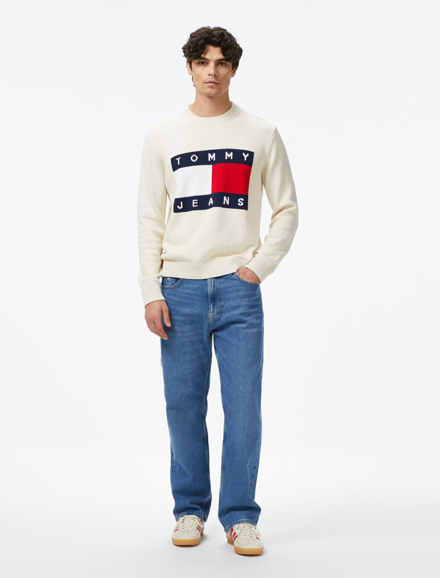 Tommy Jeans Regular Melange Flag Erkek Bej Kazak Tommy Jeans Regular Melange Flag Erkek Bej Kazak