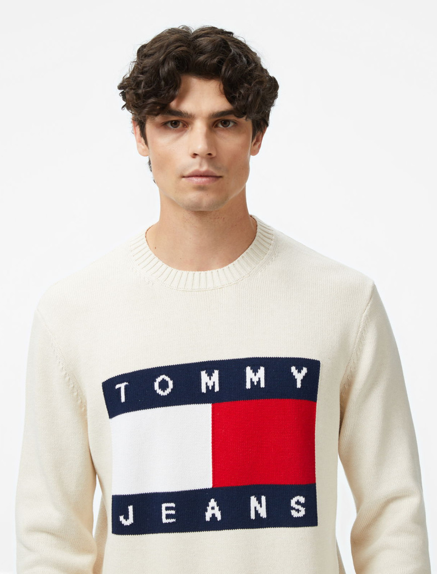 Tommy Jeans Regular Melange Flag Erkek Bej Kazak Tommy Jeans Regular Melange Flag Erkek Bej Kazak