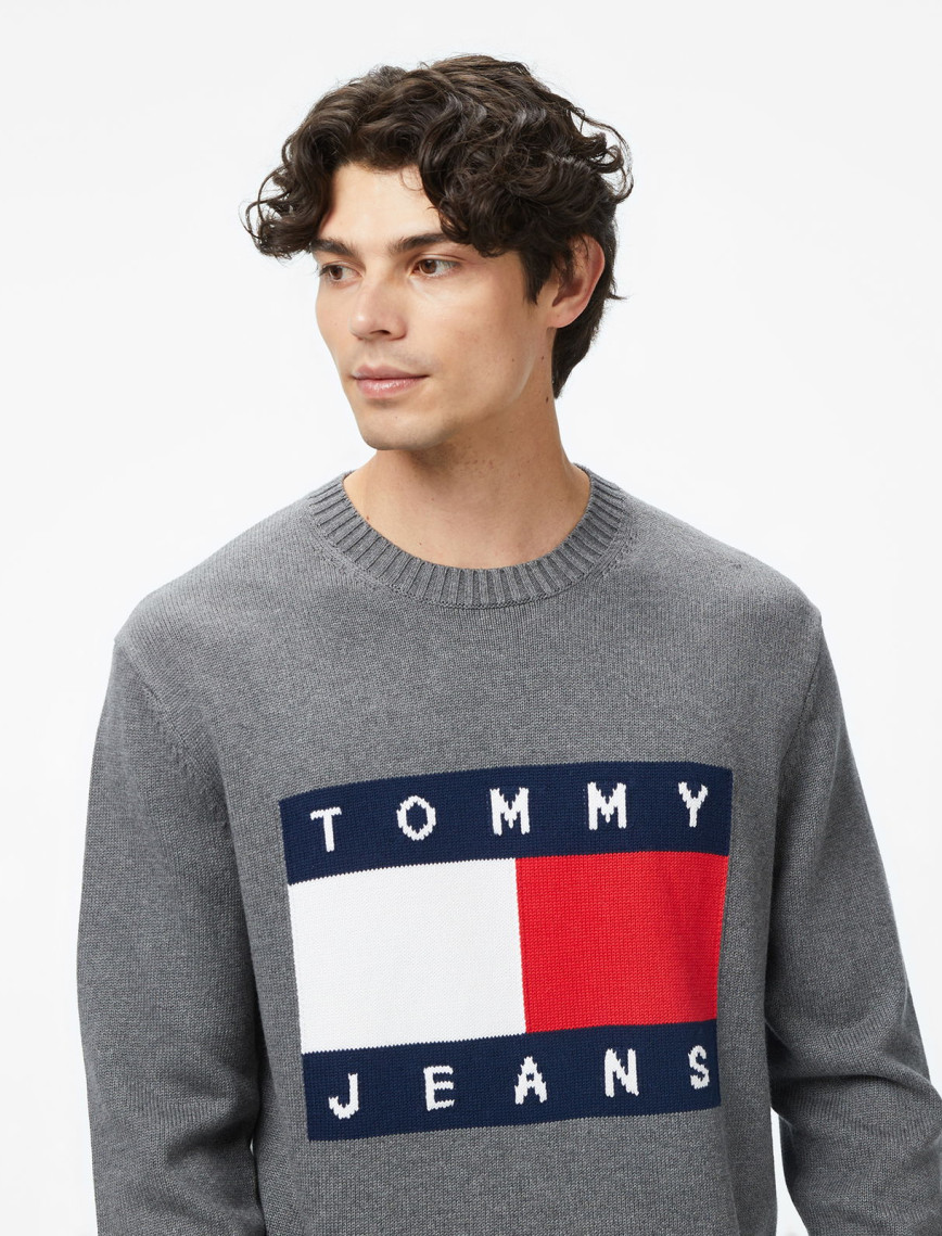 Tommy Jeans Regular Melange Flag Erkek Gri Kazak Tommy Jeans Regular Melange Flag Erkek Gri Kazak