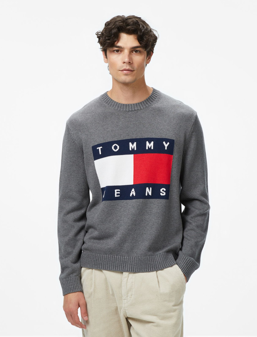Tommy Jeans Regular Melange Flag Erkek Gri Kazak Tommy Jeans Regular Melange Flag Erkek Gri Kazak