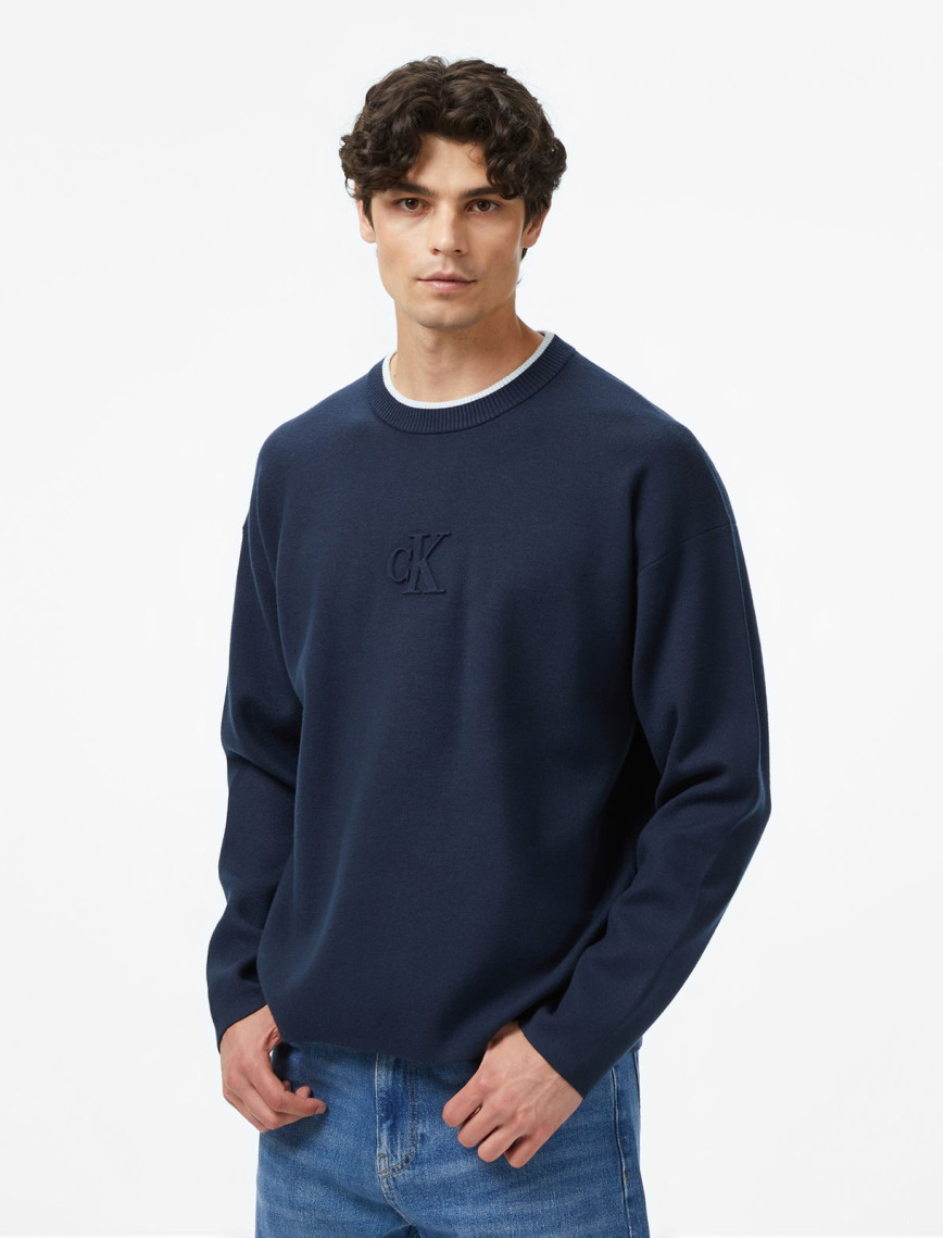 Calvin Klein Embossed Logo Erkek Mavi Triko Calvin Klein Embossed Logo Erkek Mavi Triko