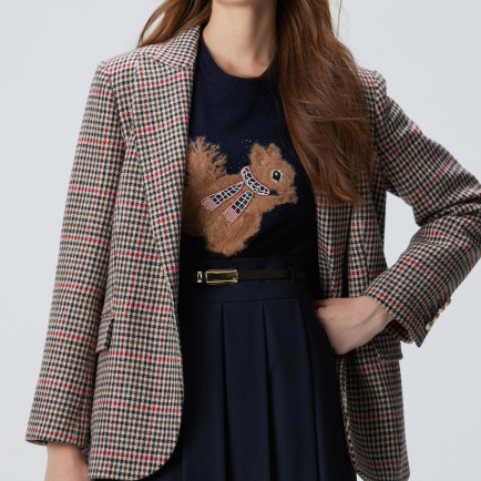 Network Kadın Lacivert Kahverengi Kazayağı Yün Karışımlı Ceket