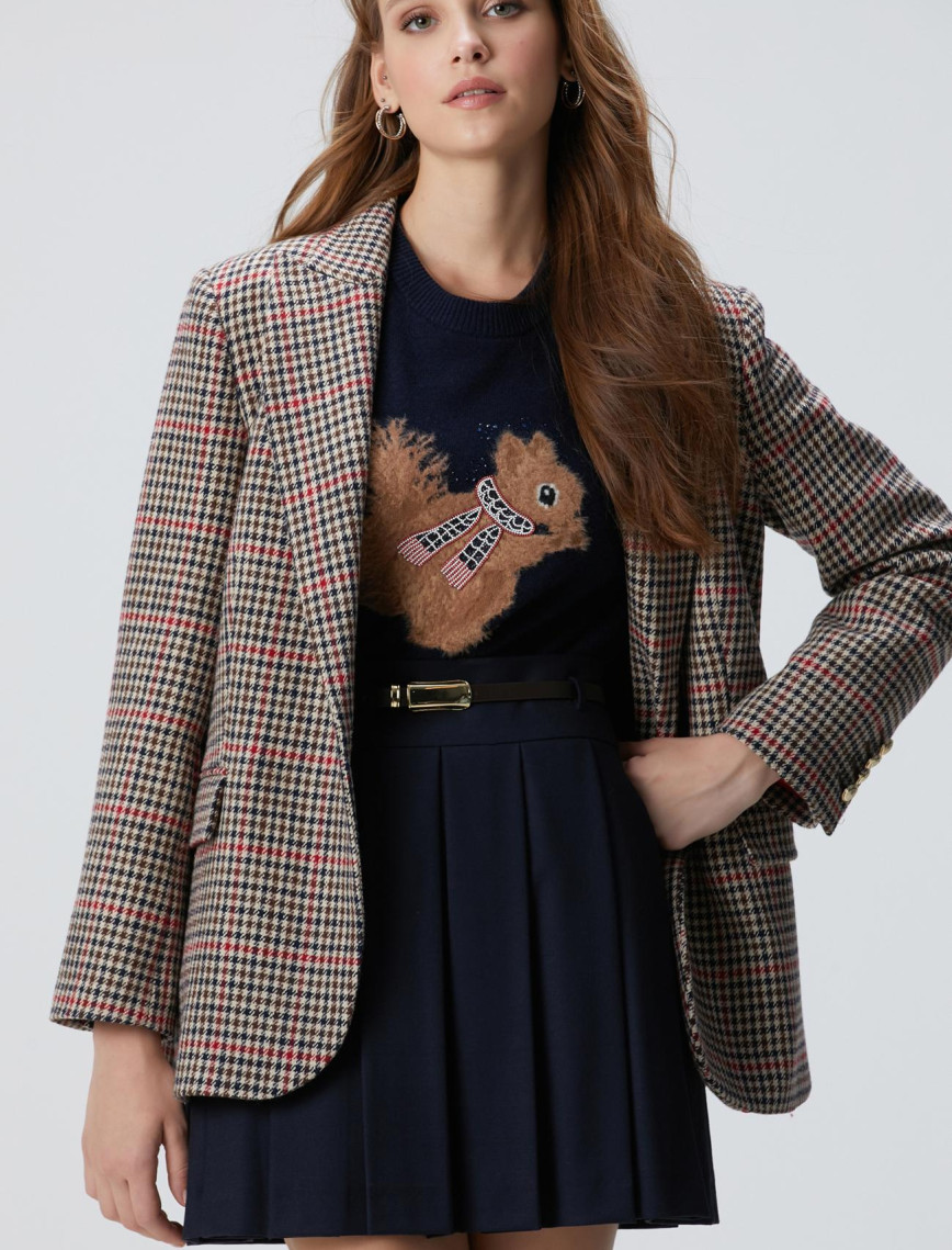 Network Kadın Lacivert Kahverengi Kazayağı Yün Karışımlı Ceket Network Kadın Lacivert Kahverengi Kazayağı Yün Karışımlı Ceket