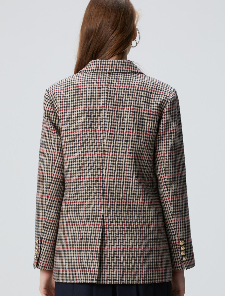 Network Kadın Lacivert Kahverengi Kazayağı Yün Karışımlı Ceket Network Kadın Lacivert Kahverengi Kazayağı Yün Karışımlı Ceket