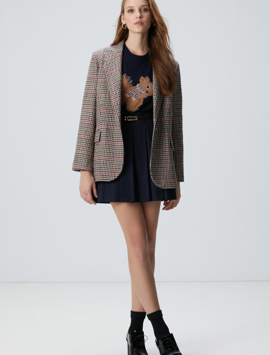 Network Kadın Lacivert Kahverengi Kazayağı Yün Karışımlı Ceket Network Kadın Lacivert Kahverengi Kazayağı Yün Karışımlı Ceket