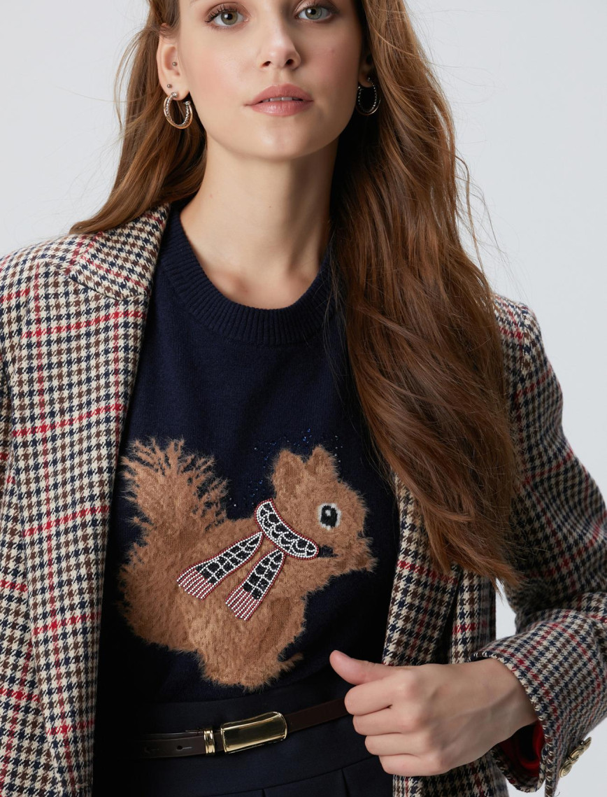 Network Kadın Lacivert Kahverengi Kazayağı Yün Karışımlı Ceket Network Kadın Lacivert Kahverengi Kazayağı Yün Karışımlı Ceket