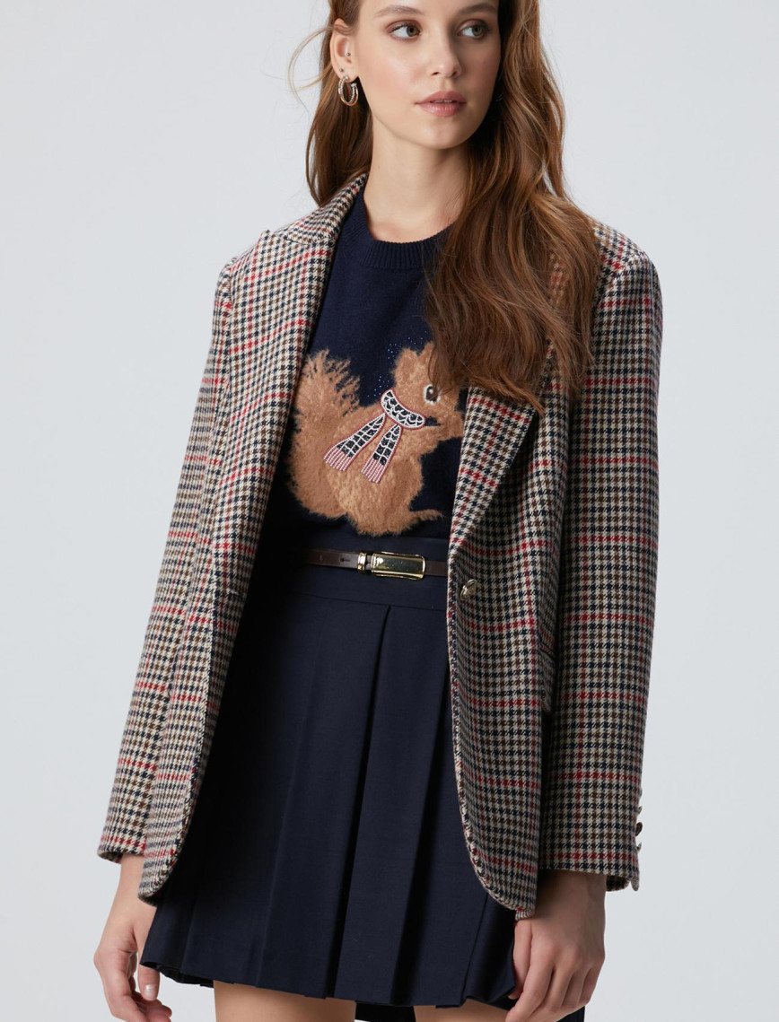 Network Kadın Lacivert Kahverengi Kazayağı Yün Karışımlı Ceket Network Kadın Lacivert Kahverengi Kazayağı Yün Karışımlı Ceket