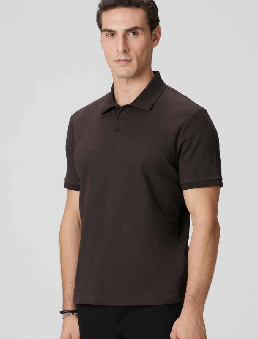Network Erkek Kahverengi Polo Yaka Düğmeli Jakarlı T-shirt Network Erkek Kahverengi Polo Yaka Düğmeli Jakarlı T-shirt