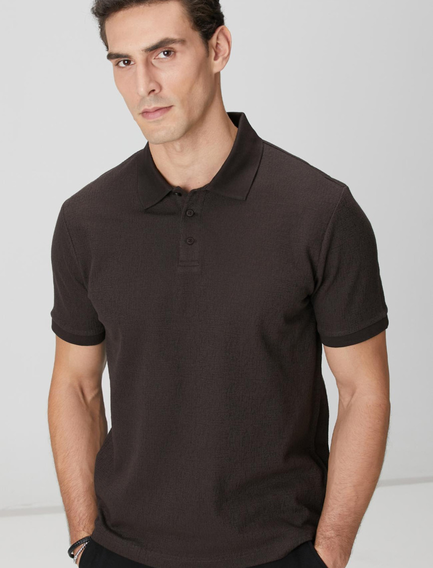 Network Erkek Kahverengi Polo Yaka Düğmeli Jakarlı T-shirt Network Erkek Kahverengi Polo Yaka Düğmeli Jakarlı T-shirt