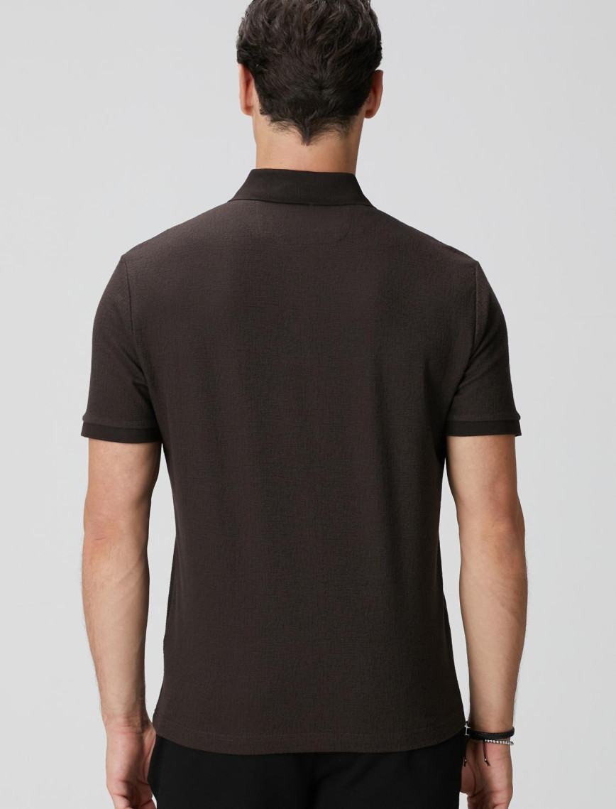 Network Erkek Kahverengi Polo Yaka Düğmeli Jakarlı T-shirt Network Erkek Kahverengi Polo Yaka Düğmeli Jakarlı T-shirt