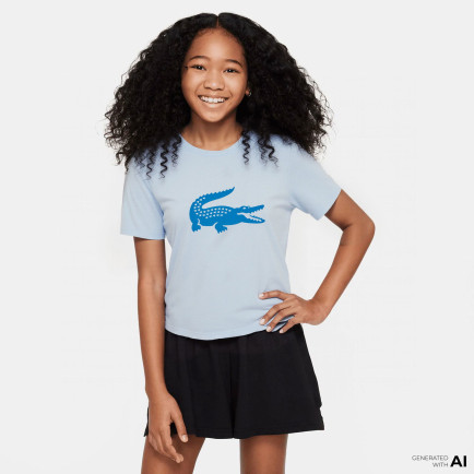 Lacoste Erkek Çocuk Bisiklet Yaka Baskılı Mavi T-Shirt Lacoste Erkek Çocuk Bisiklet Yaka Baskılı Mavi T-Shirt