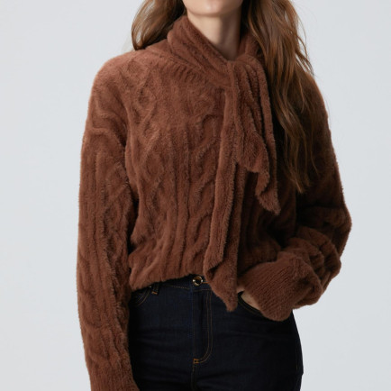 Network Kadın Acı Kahve Saç Örgü Kazak Network Kadın Acı Kahve Saç Örgü Kazak