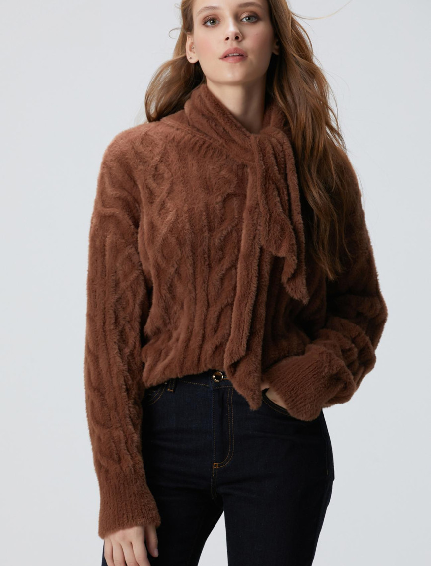 Network Kadın Acı Kahve Saç Örgü Kazak