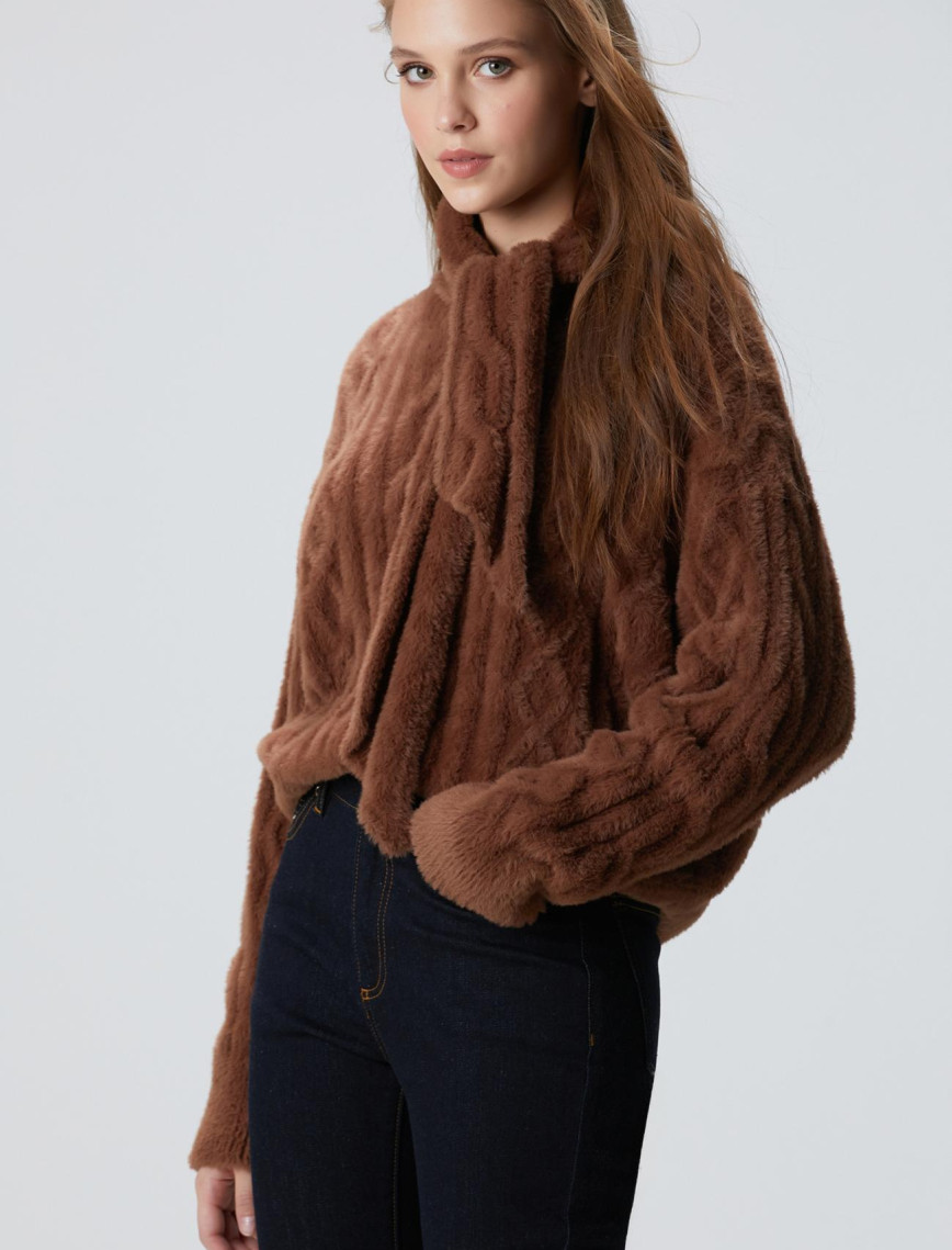 Network Kadın Acı Kahve Saç Örgü Kazak