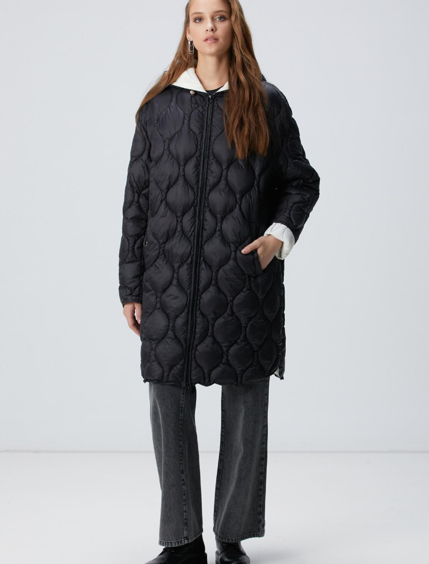 Network Kadın Siyah Kapüşon Yakalı Kaban Network Kadın Siyah Kapüşon Yakalı Kaban