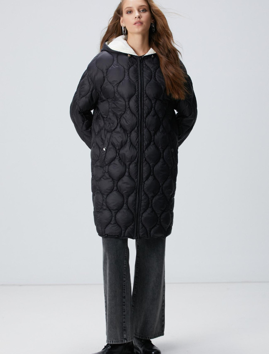 Network Kadın Siyah Kapüşon Yakalı Kaban Network Kadın Siyah Kapüşon Yakalı Kaban