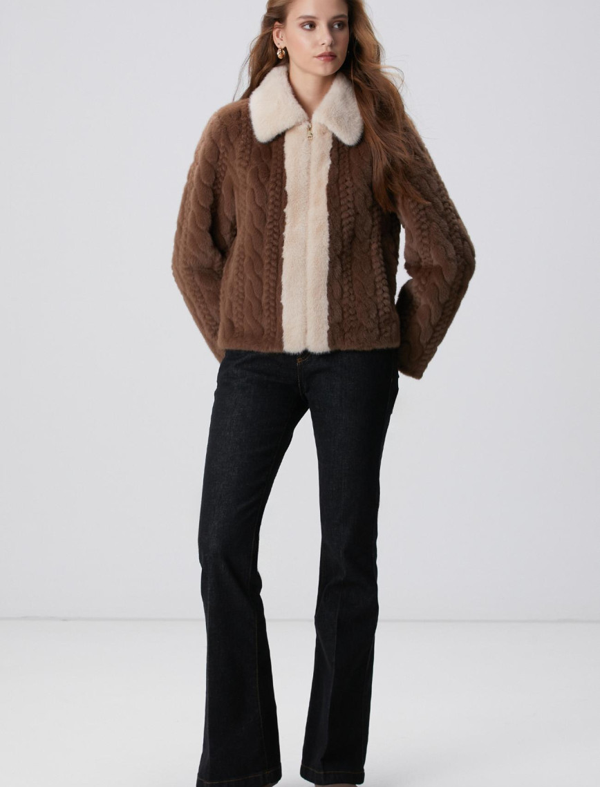 Network Kadın Kahverengi Örgü Desenli Kaban Network Kadın Kahverengi Örgü Desenli Kaban