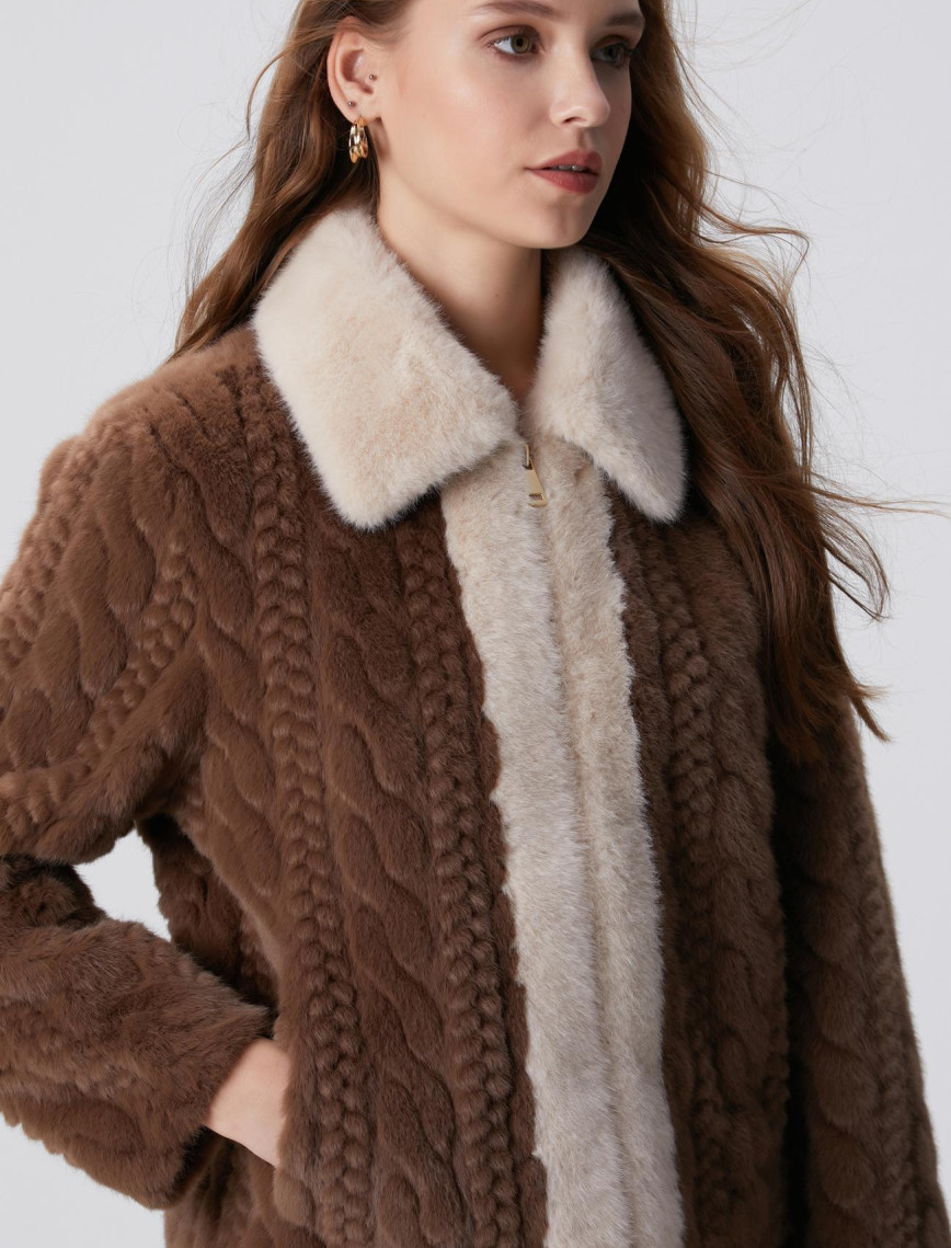 Network Kadın Kahverengi Örgü Desenli Kaban Network Kadın Kahverengi Örgü Desenli Kaban