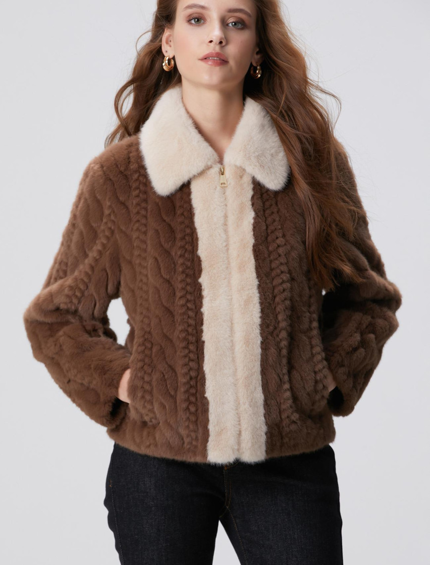 Network Kadın Kahverengi Örgü Desenli Kaban Network Kadın Kahverengi Örgü Desenli Kaban