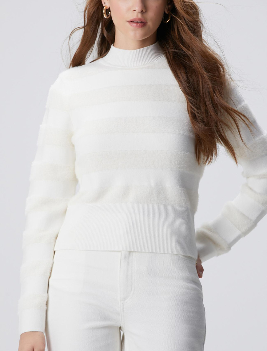 Network Kadın Kırık Beyaz Çizgili Triko Kazak