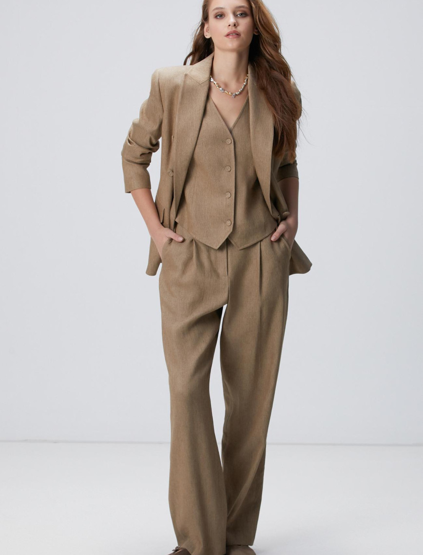 Network Kadın Vizon Melanj Keten Karışımlı Pantolon Network Kadın Vizon Melanj Keten Karışımlı Pantolon