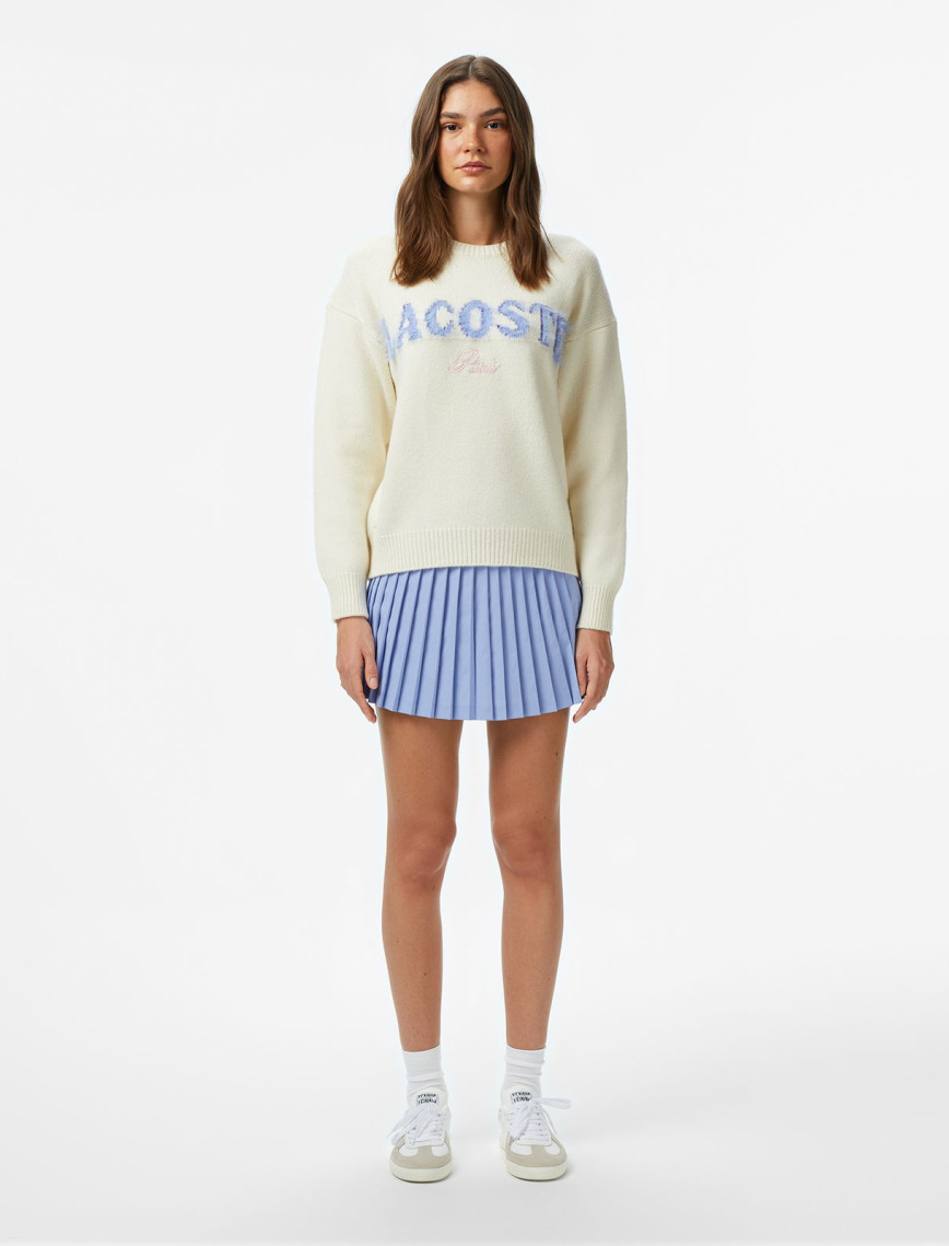 Lacoste Kadın Classic Fit Bisiklet Yaka Baskılı Yün Krem Kazak Lacoste Kadın Classic Fit Bisiklet Yaka Baskılı Yün Krem Kazak