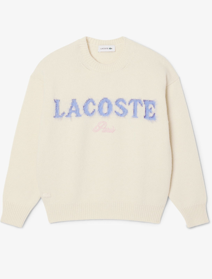 Lacoste Kadın Classic Fit Bisiklet Yaka Baskılı Yün Krem Kazak Lacoste Kadın Classic Fit Bisiklet Yaka Baskılı Yün Krem Kazak