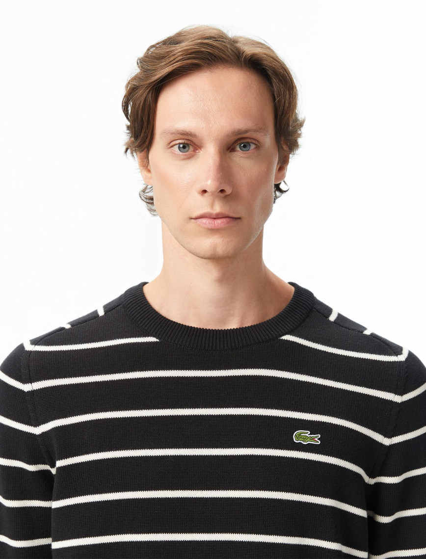 Lacoste Erkek Classic Fit Bisiklet Yaka Çizgili Siyah Kazak Lacoste Erkek Classic Fit Bisiklet Yaka Çizgili Siyah Kazak