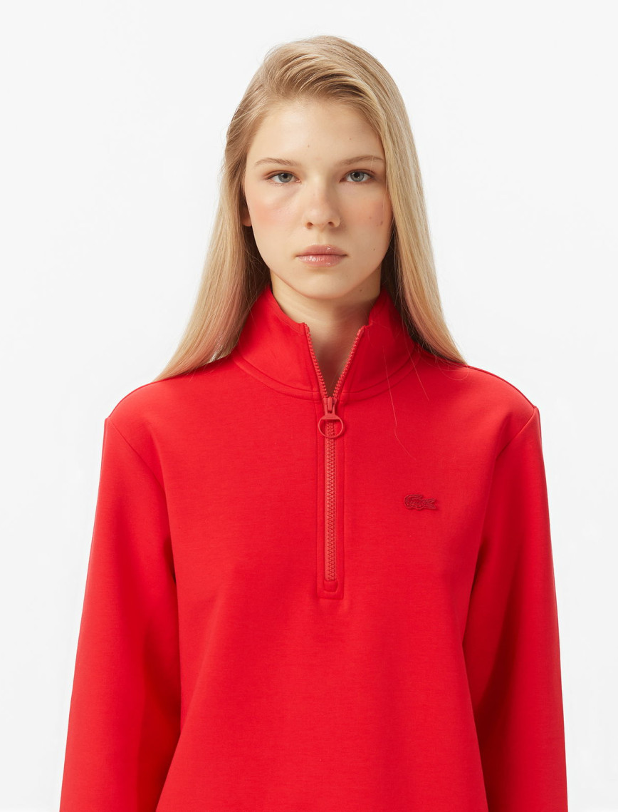 Lacoste Kadın Regular Fit Yarım Fermuarlı Kırmızı Sweatshirt