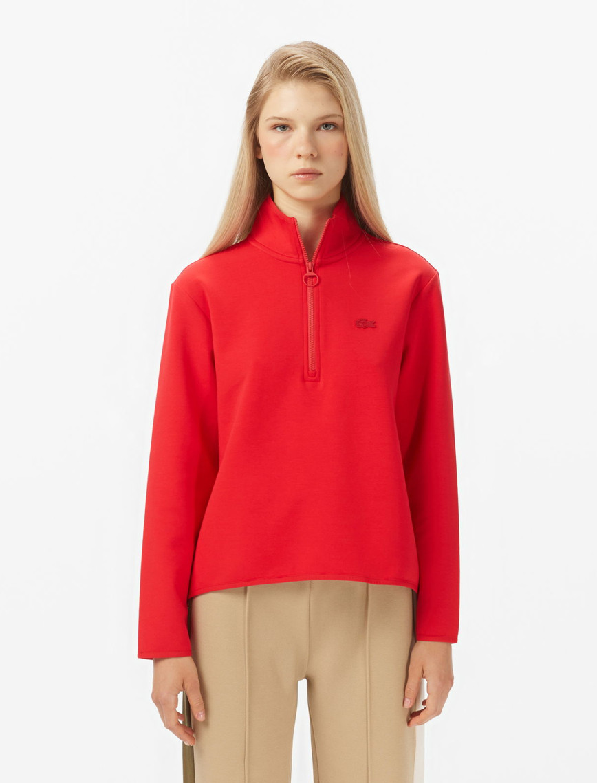 Lacoste Kadın Regular Fit Yarım Fermuarlı Kırmızı Sweatshirt