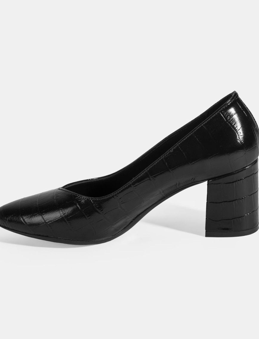 Kadın Siyah Kroko Baskılı Topuklu Klasik Ayakkabı Kadın Siyah Kroko Baskılı Topuklu Klasik Ayakkabı