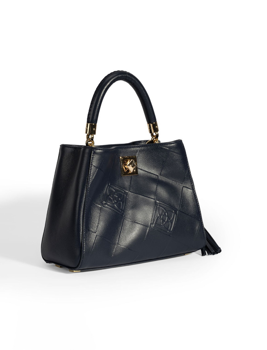 Kadın Lacivert Püskül Aksesuarlı Deri El Çantası Kadın Lacivert Püskül Aksesuarlı Deri El Çantası