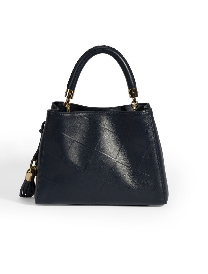 Kadın Lacivert Püskül Aksesuarlı Deri El Çantası Kadın Lacivert Püskül Aksesuarlı Deri El Çantası