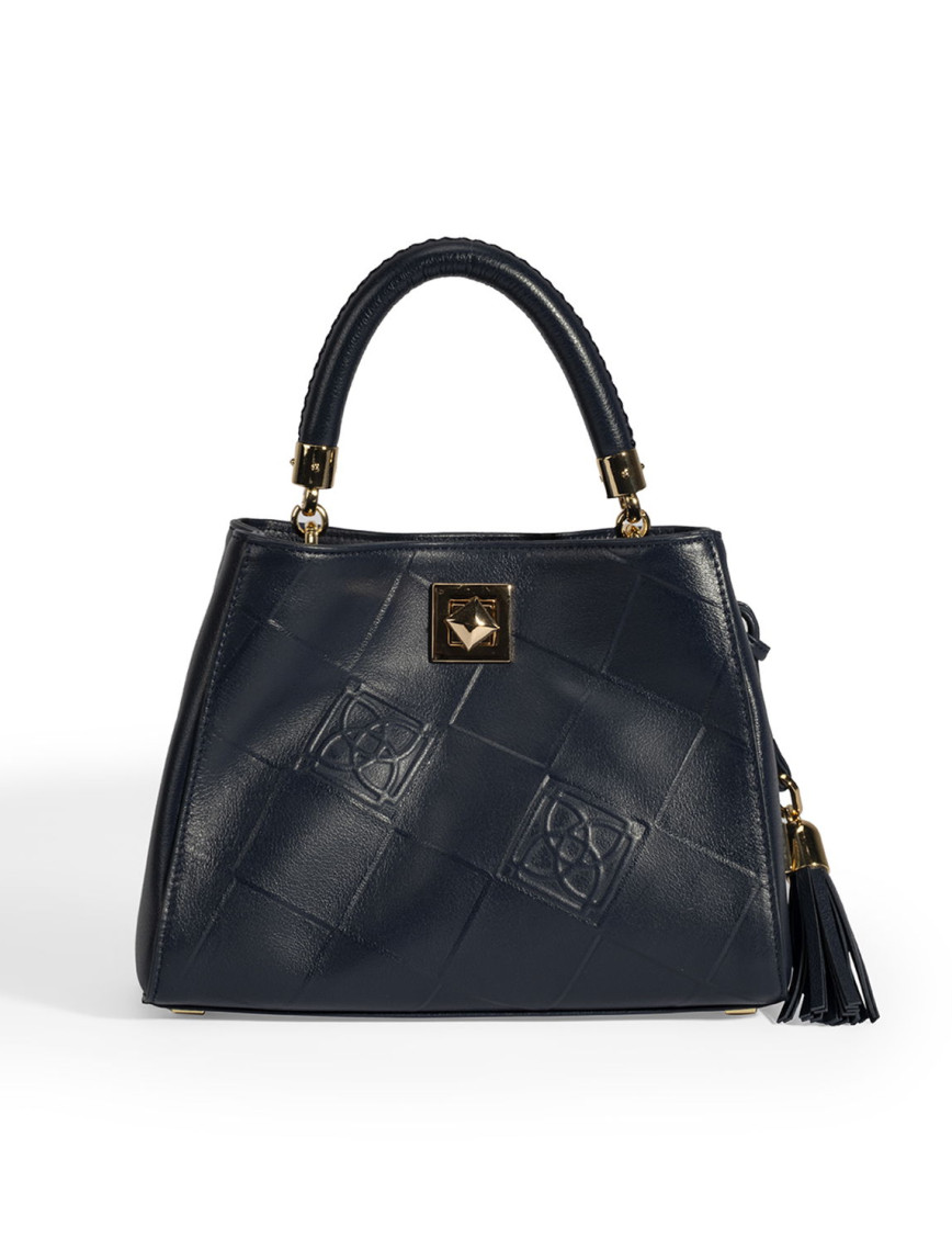 Kadın Lacivert Püskül Aksesuarlı Deri El Çantası Kadın Lacivert Püskül Aksesuarlı Deri El Çantası