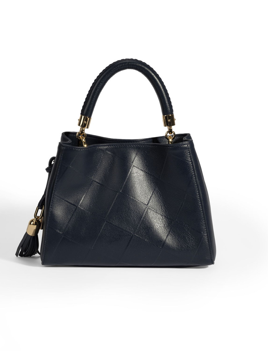 Kadın Lacivert Püskül Aksesuarlı Deri El Çantası Kadın Lacivert Püskül Aksesuarlı Deri El Çantası