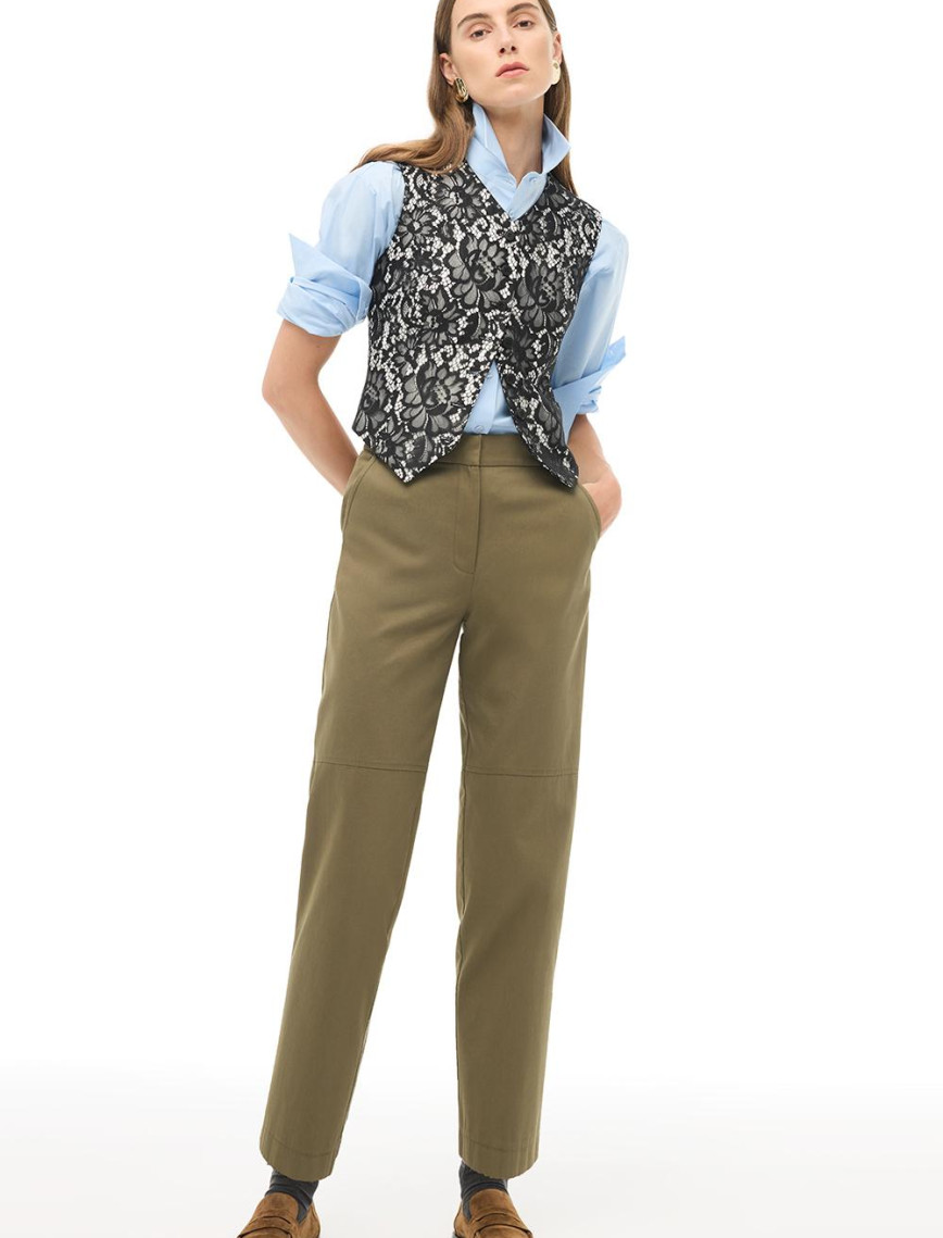 %100 Pamuk Haki Boru Paça Pantolon