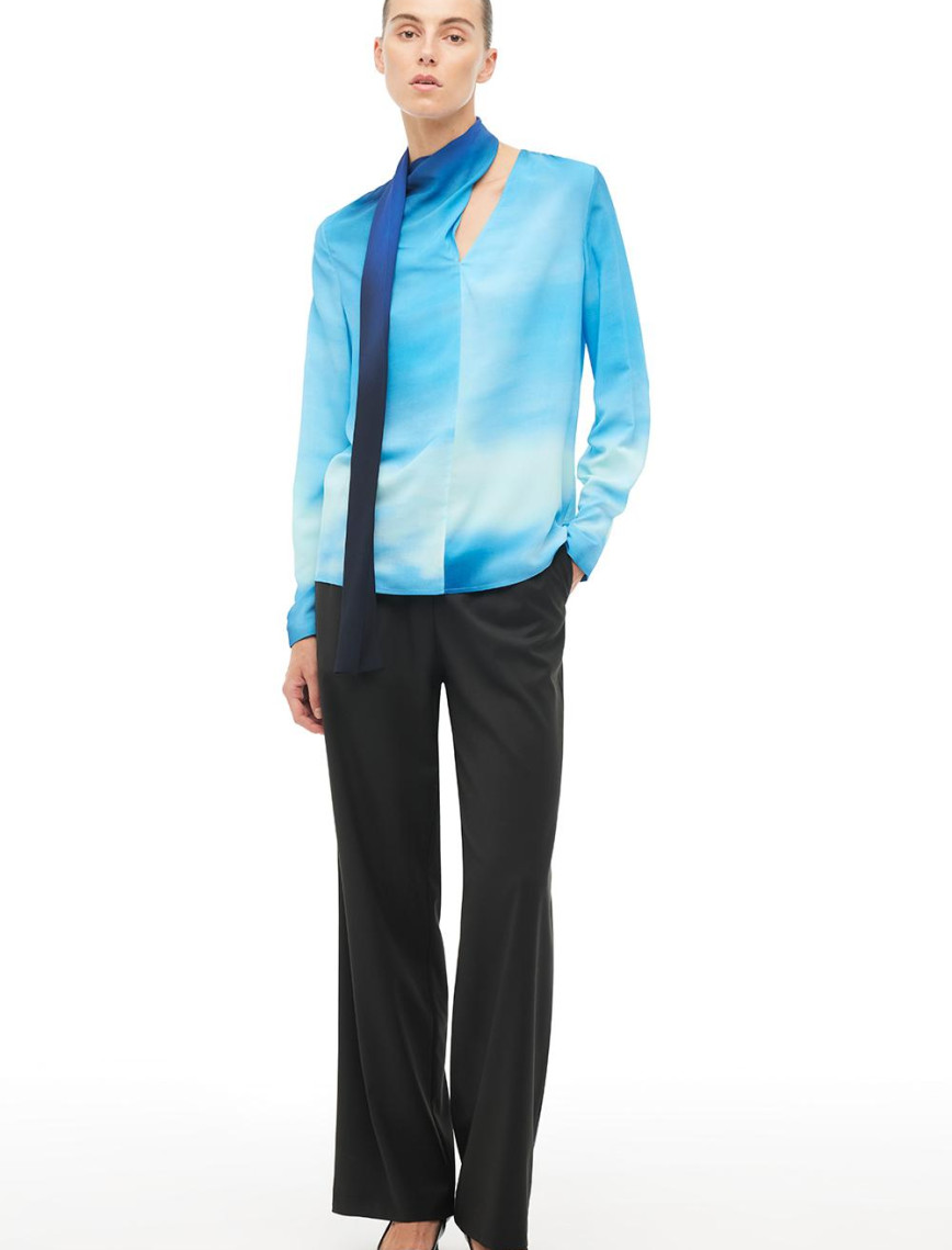 Çok Renkli Şal Yaka Degrade Bluz Çok Renkli Şal Yaka Degrade Bluz