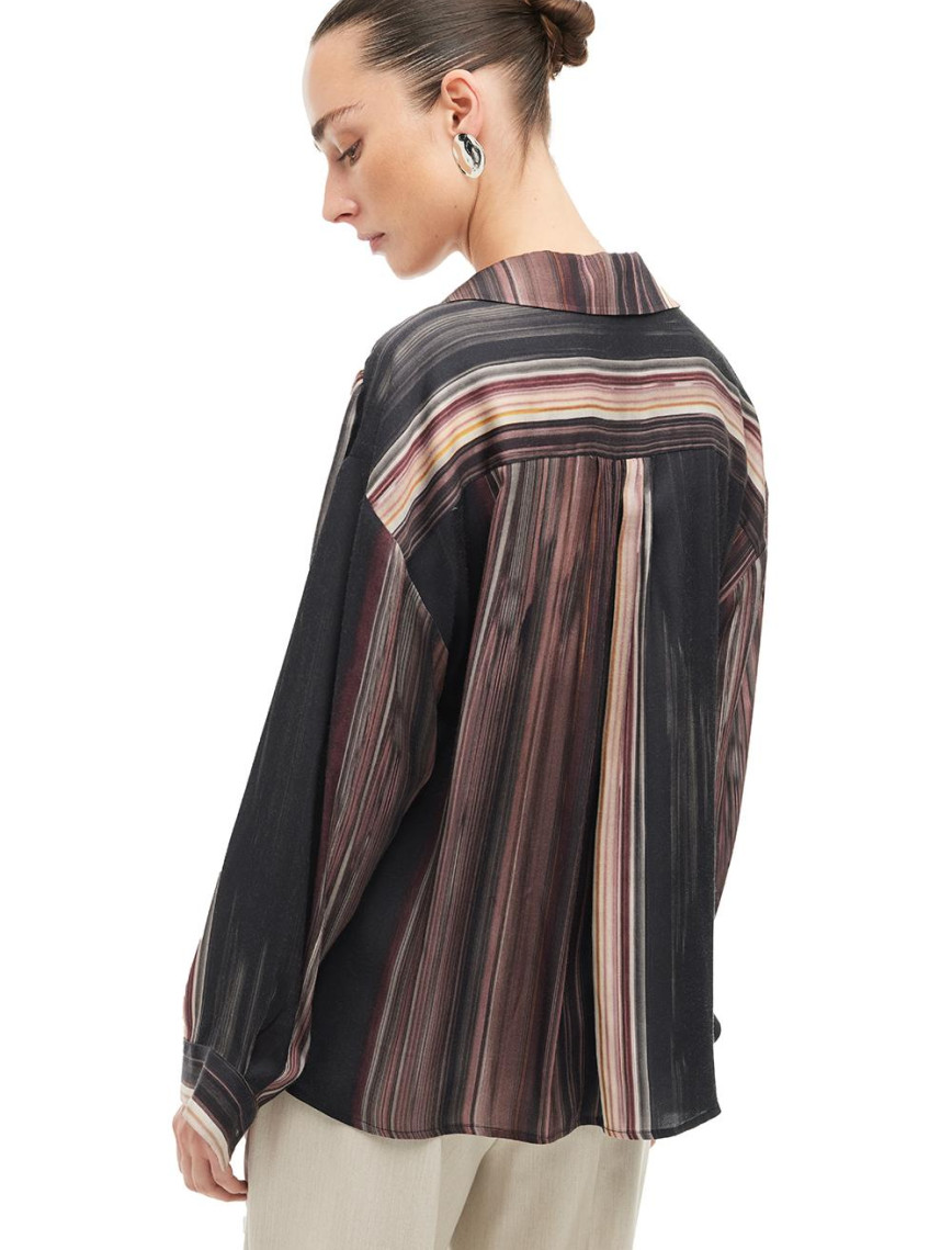 Çok Renkli Gömlek Yaka Çizgili Bluz Çok Renkli Gömlek Yaka Çizgili Bluz