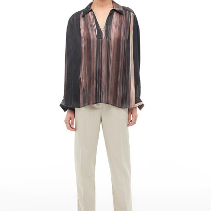 Çok Renkli Gömlek Yaka Çizgili Bluz Çok Renkli Gömlek Yaka Çizgili Bluz