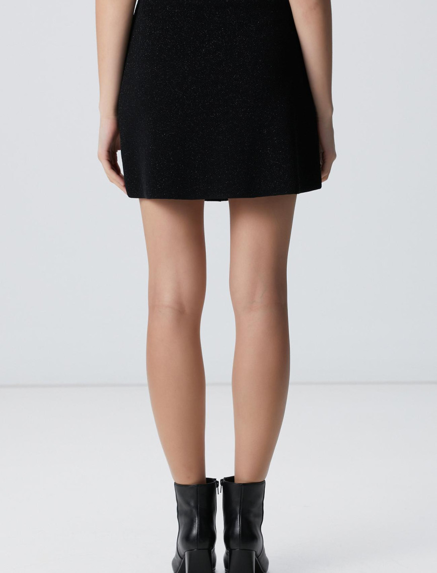 Network Kadın Siyah Simli Mini Triko Etek Network Kadın Siyah Simli Mini Triko Etek